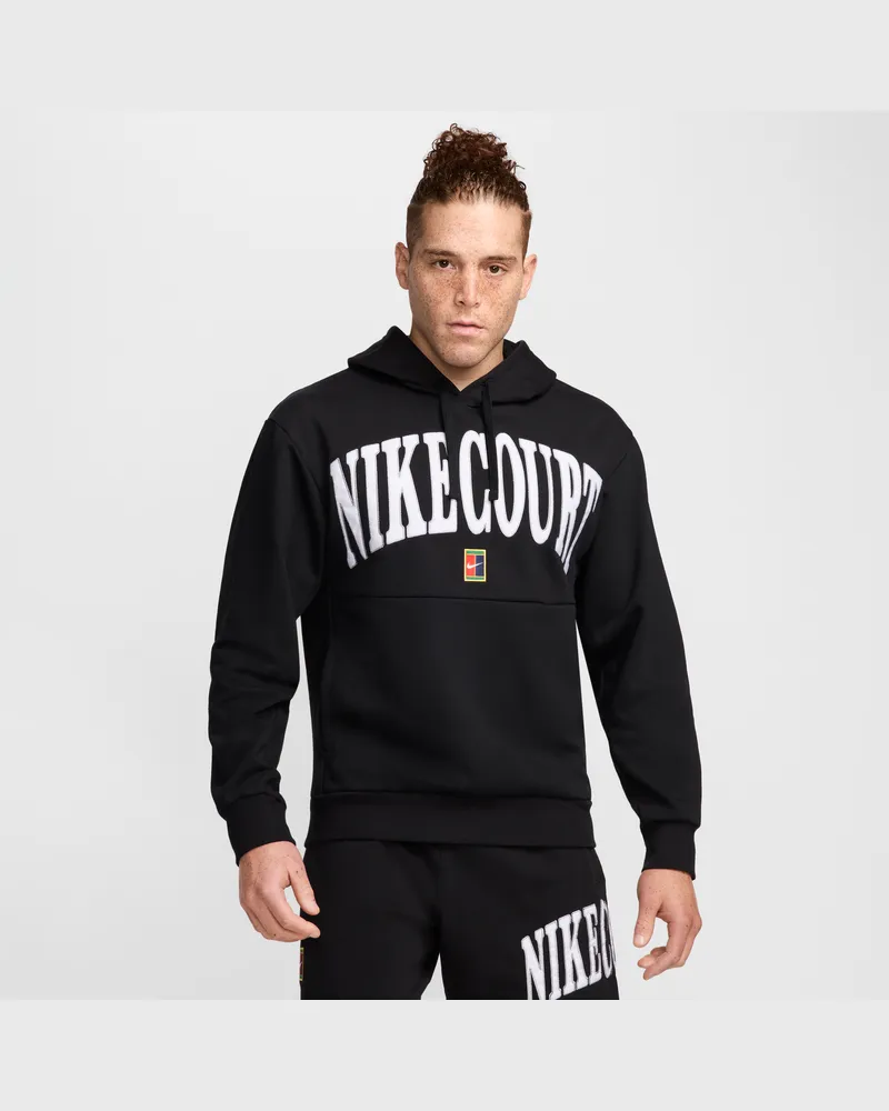 Nike Court Heritage Dri-FIT Tennis-Hoodie aus Fleece für Herren - Schwarz Schwarz
