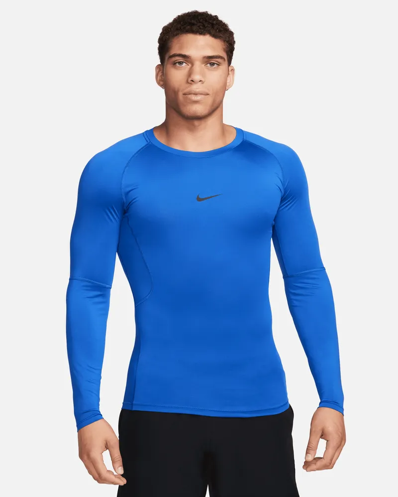 Nike Pro Men's Dri-FIT Dri-FIT Fitness-Longsleeve mit enger Passform für Herren - Blau Blau