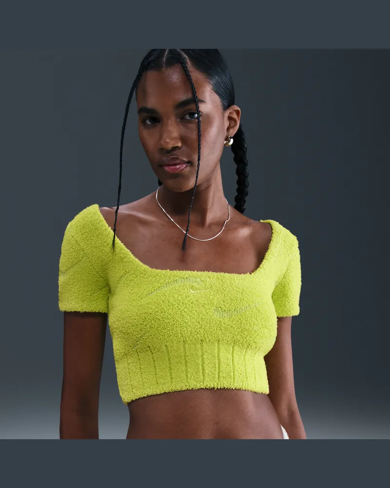 Nike Phoenix Cozy Bouclé Kurzarmshirt mit verkürztem Schnitt aus Strickmaterial für Damen - Grün Grün