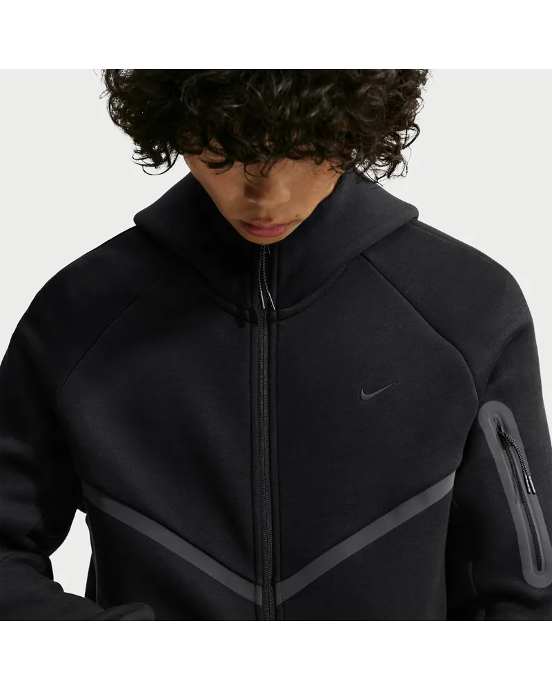 Nike Tech Windrunner-Jacke aus Fleece mit durchgehendem Reißverschluss und reflektierenden Designakzenten (Herren) - Schwarz Schwarz