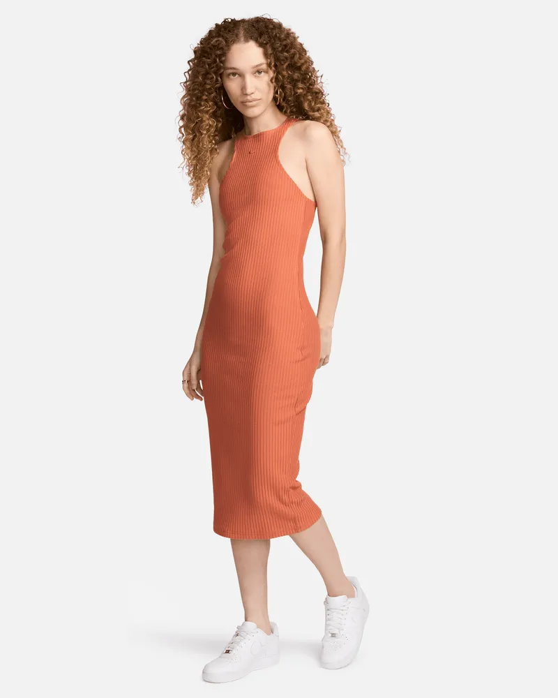 Nike Sportswear Chill Rib ärmelloses Midi-Kleid mit schmaler Passform (Damen) - Orange Orange