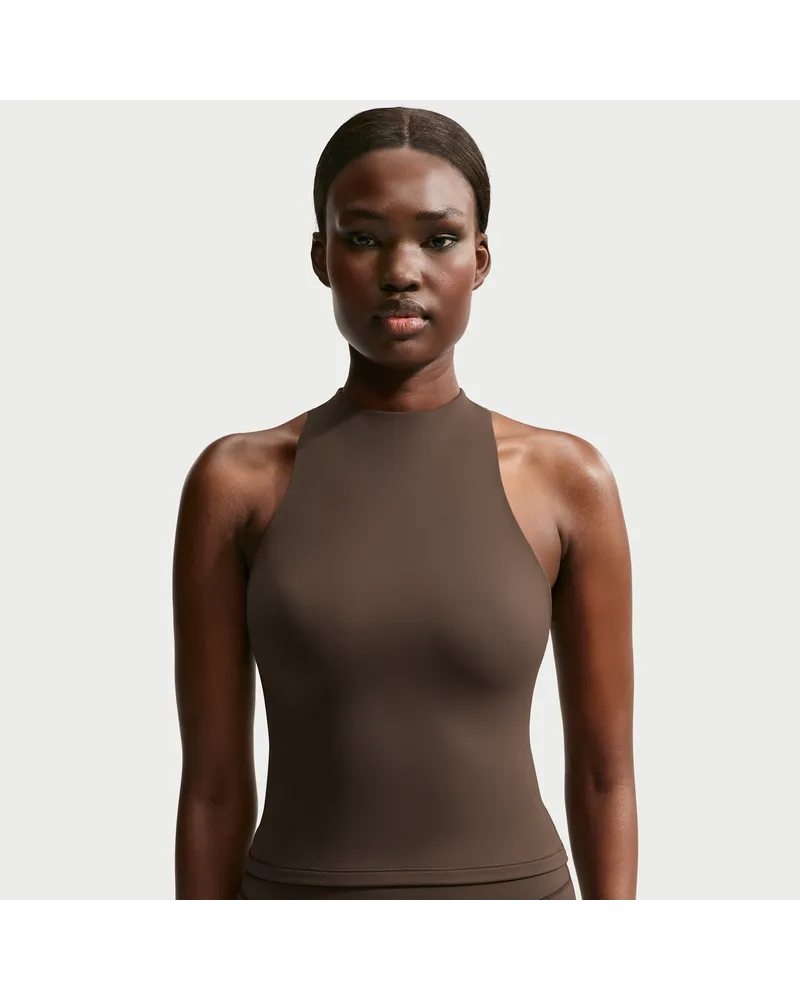 Nike SKIMS Mattes Racerback-Tanktop mit Stehkragen (Damen) - Braun Braun