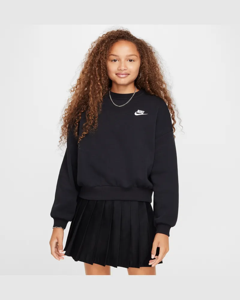 Nike Sportswear Club Fleece-Sweatshirt mit Rundhalsausschnitt und kastiger Passform (Mädchen) - Schwarz Schwarz