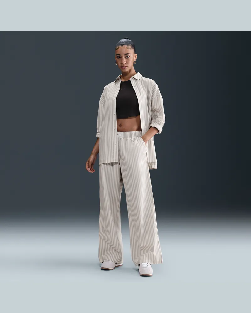 Nike Sportswear Chill Poplin weite gestreifte Hose mit mittelhohem Bund (Damen) - Grau Grau