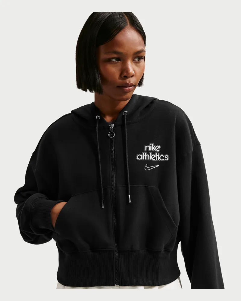 Nike Phoenix Oversize-Fleece-Hoodie mit durchgehendem Reißverschluss (Damen) - Schwarz Schwarz