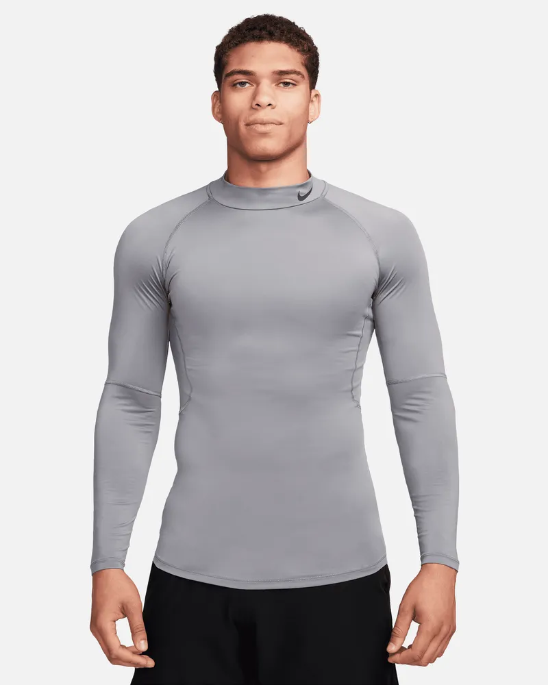 Nike Pro Dri-FIT Fitness-Longsleeve mit Stehkragen für Herren - Grau Grau
