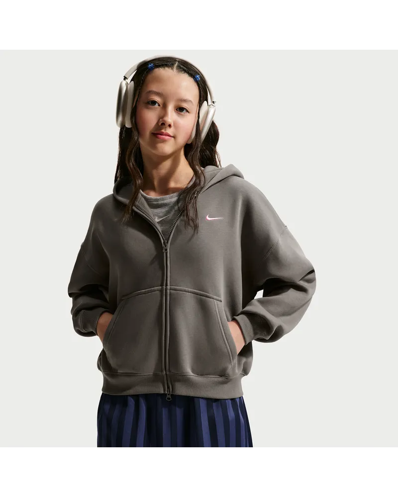 Nike Studio Fleece Oversize-Kapuzenjacke mit durchgehendem Reißverschluss (ältere Kinder, Mädchen) - Grau Grau