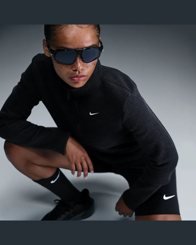 Nike Sportswear Phoenix Plush schmales, kuscheliges Fleece-Longsleeve mit Halbreißverschluss (Damen) - Schwarz Schwarz