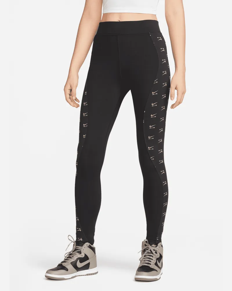 Nike Air Leggings in voller Länge mit hohem Bund für Damen - Schwarz Schwarz