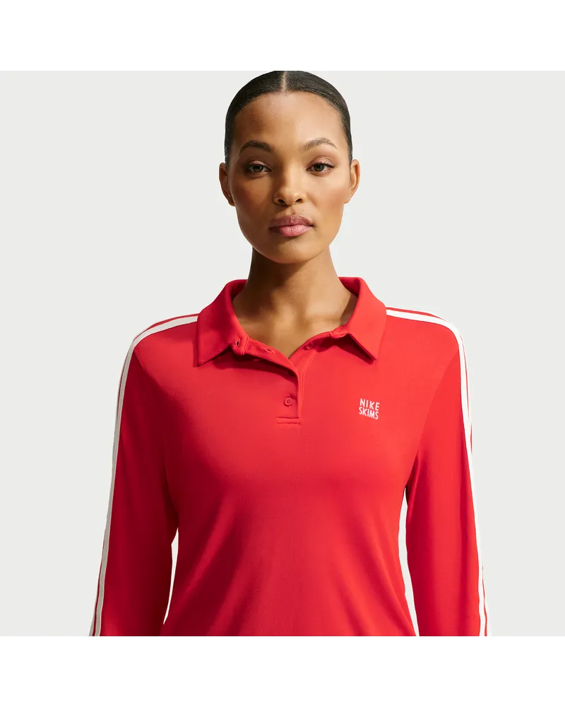 Nike SKIMS Stretch Knit Longsleeve-Poloshirt (Damen) - Rot Rot