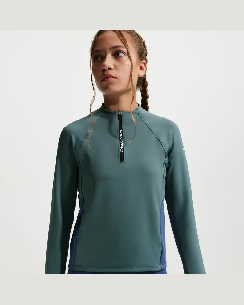 Nike Pro Dri-FIT-Longsleeve mit Halbreißverschluss (ältere Kinder, Mädchen) - Grau Grau