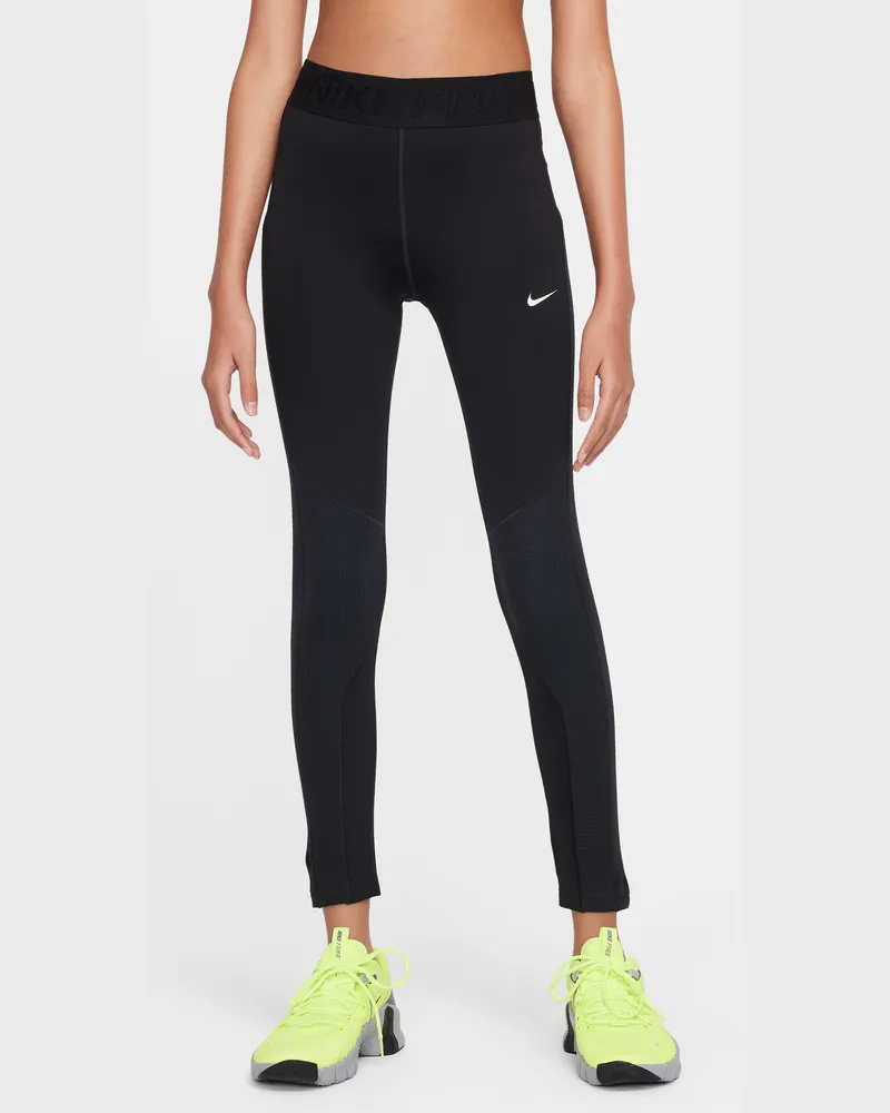 Nike Pro Therma-FIT Leggings mit mittelhohem Bund (Mädchen) - Schwarz Schwarz