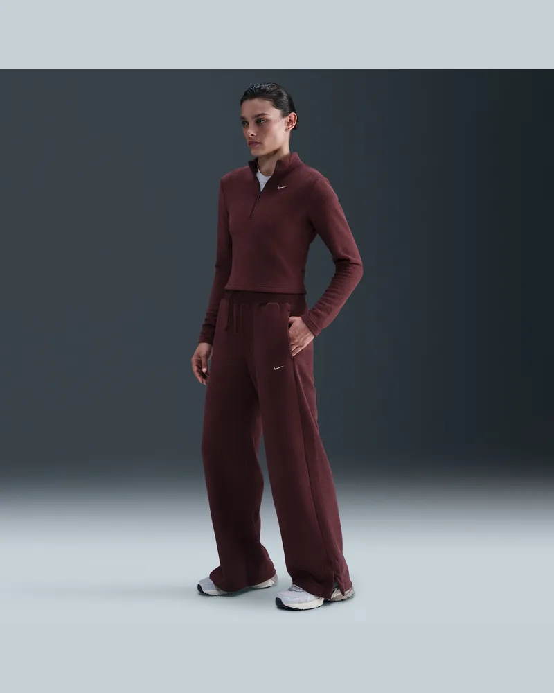 Nike Phoenix Plush weiche Fleece Damen-Trainingshose mit hohem Taillenbund und weitem Bein - Rot Rot