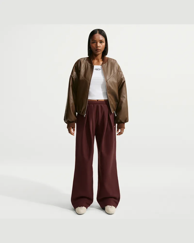 Nike Studio Fleece Heavyweight Oversize-Hose mit hohem Bund, Falten und offenem Saum (Damen) - Lila Lila