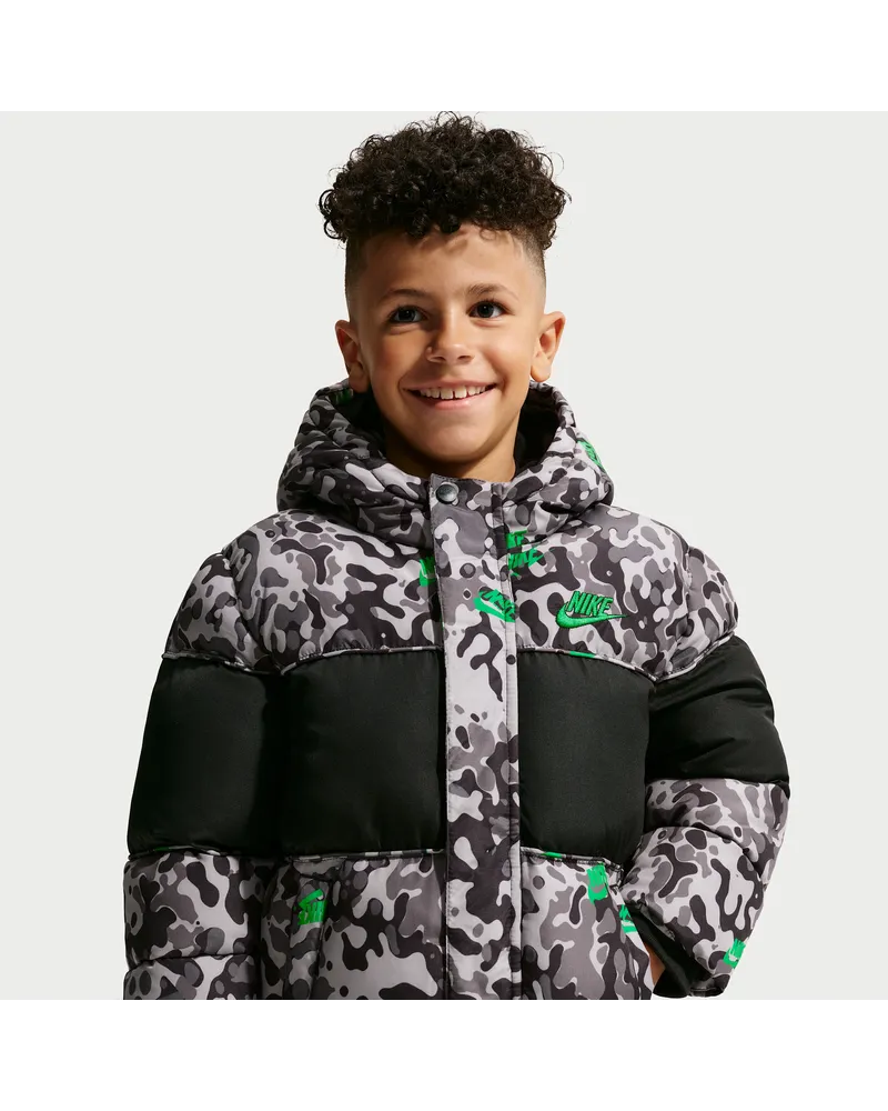 Nike Jacquard Mixed Media Puffer-Jacke mit Logo (jüngere Kinder) - Grau Grau