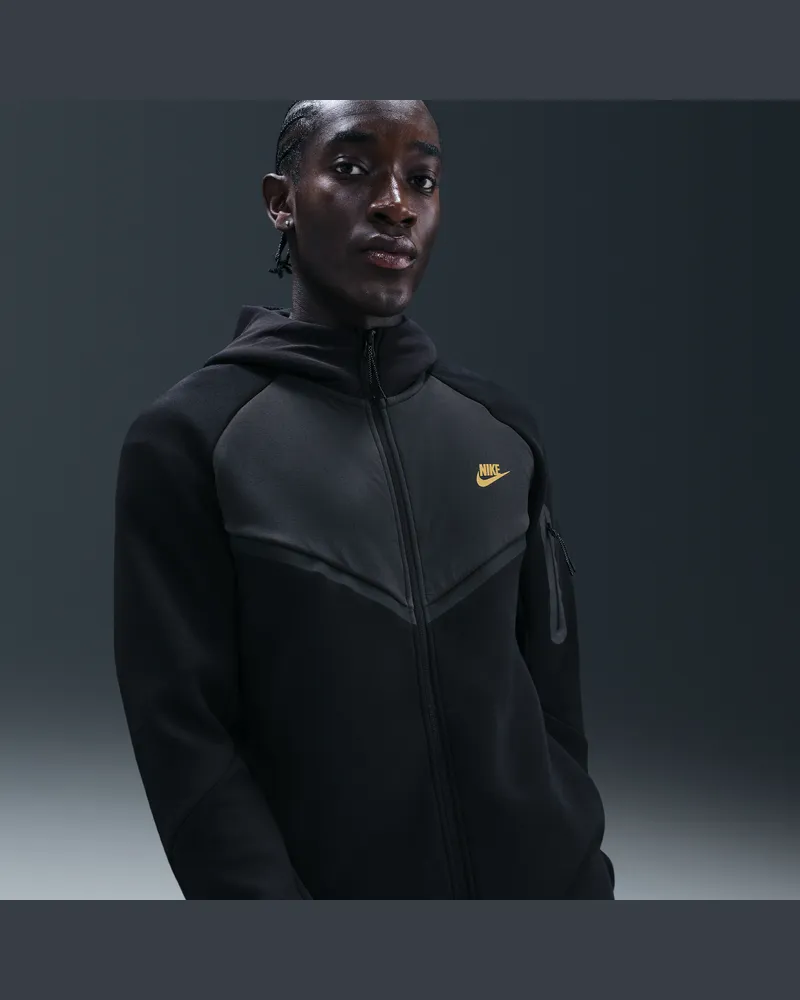 Nike Tech Windrunner-Jacke aus Fleece mit durchgehendem Reißverschluss (Herren) - Schwarz Schwarz