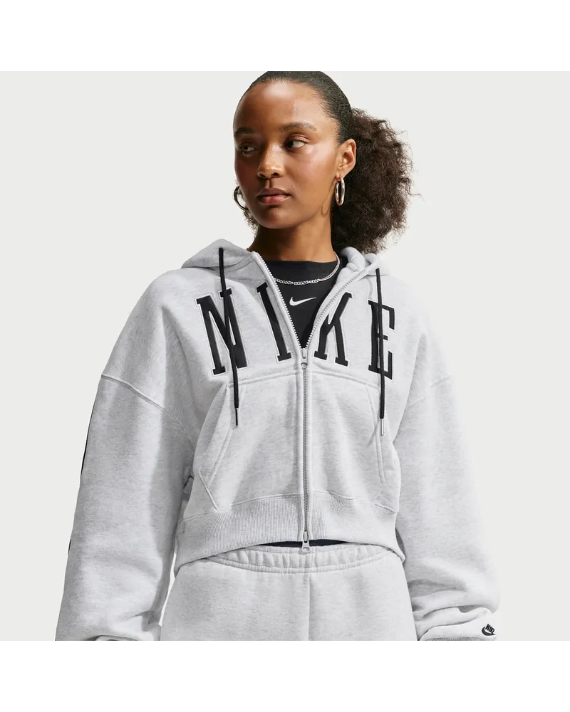 Nike Studio Fleece mittelschwere verkürzte Oversize-Kapuzenjacke (Damen) - Braun Braun