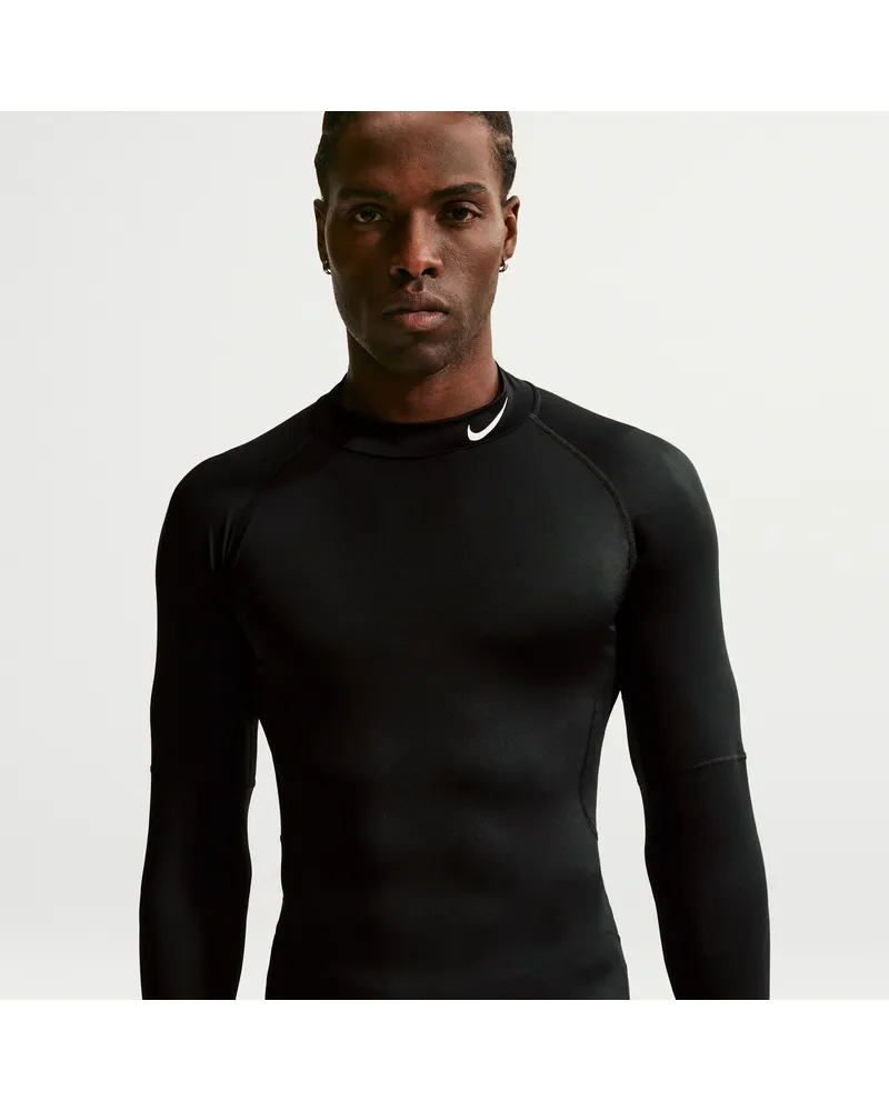 Nike Pro Dri-FIT Fitness-Longsleeve mit Stehkragen für Herren - Schwarz Schwarz