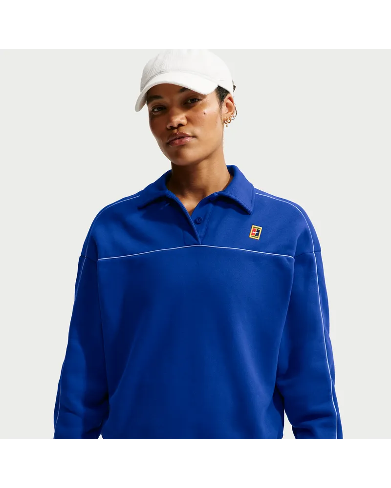 Nike Court Court Collection Longsleeve-Fleece-Tennisoberteil (Damen) - Blau Blau