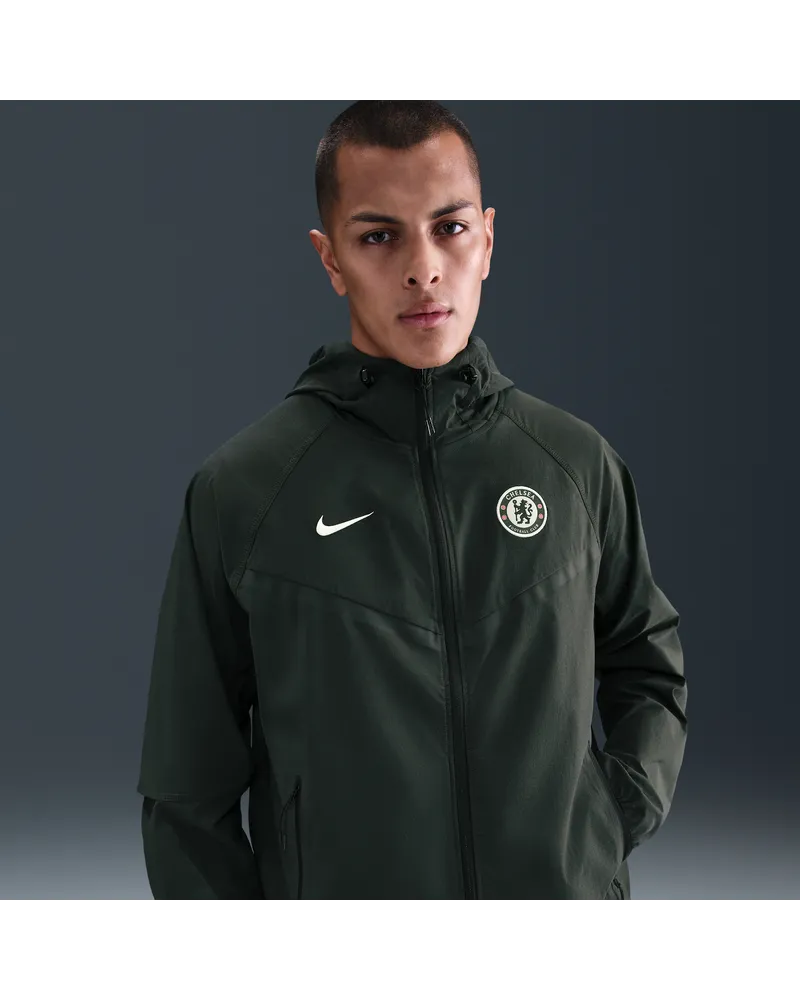 Nike FC Chelsea Tech Windrunner  Fußballjacke aus Webmaterial mit durchgehendem Reißverschluss (Herren) - Grün Grün