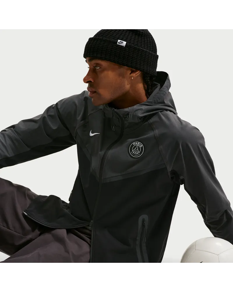 Nike Paris Saint-Germain Tech Windrunner  Fußballjacke aus Webmaterial mit durchgehendem Reißverschluss (Herren) - Schwarz Schwarz