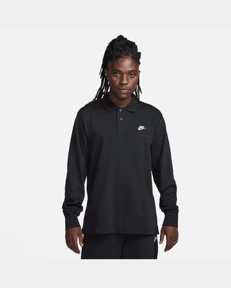 Nike Club Longsleeve-Polo aus Strickmaterial für Herren - Schwarz Schwarz