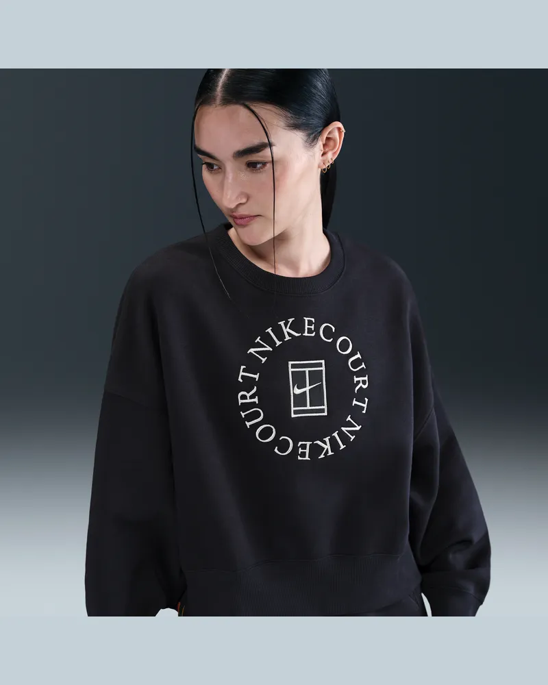 Nike Court Heritage Phoenix Fleece Over-Oversized Rundhals-Sweatshirt (Damen) - Schwarz Schwarz