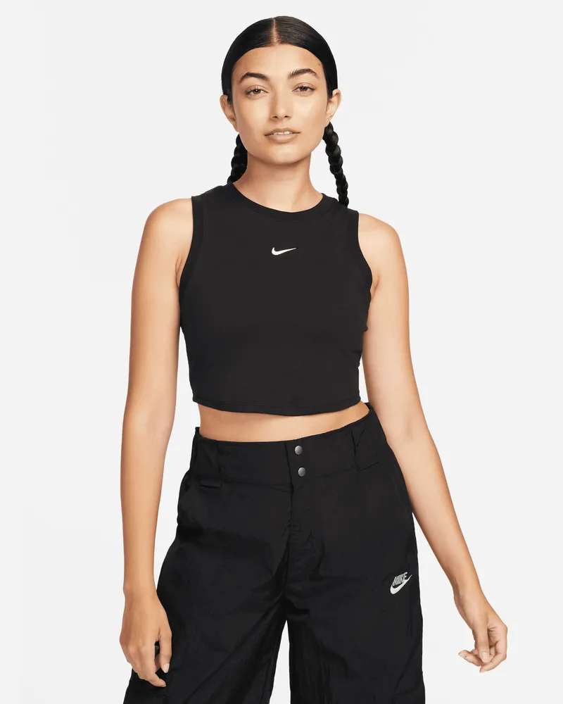 Nike Sportswear Chill Knit enges, kurz geschnittenes Mini-Rib-Tanktop für Damen - Schwarz Schwarz