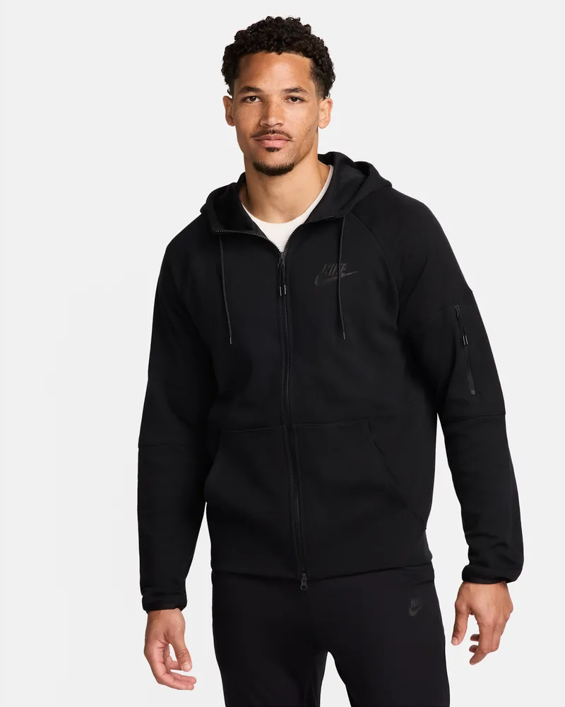 Nike Tech Essentials Fleece-Hoodie mit durchgehendem Reißverschluss für Herren - Schwarz Schwarz