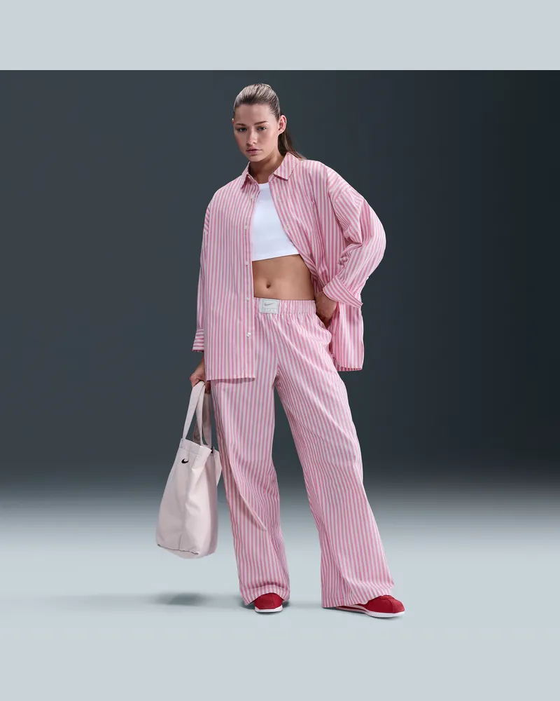 Nike Chill Poplin weite gestreifte Hose mit mittelhohem Bund (Damen) - Pink Pink