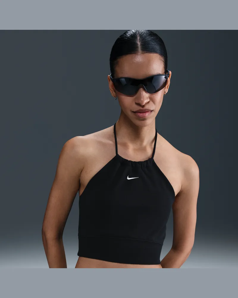 Nike Sportswear Chill Terry Neckholder-Top aus French Terry mit verkürztem, schmalem Schnitt (Damen) - Schwarz Schwarz