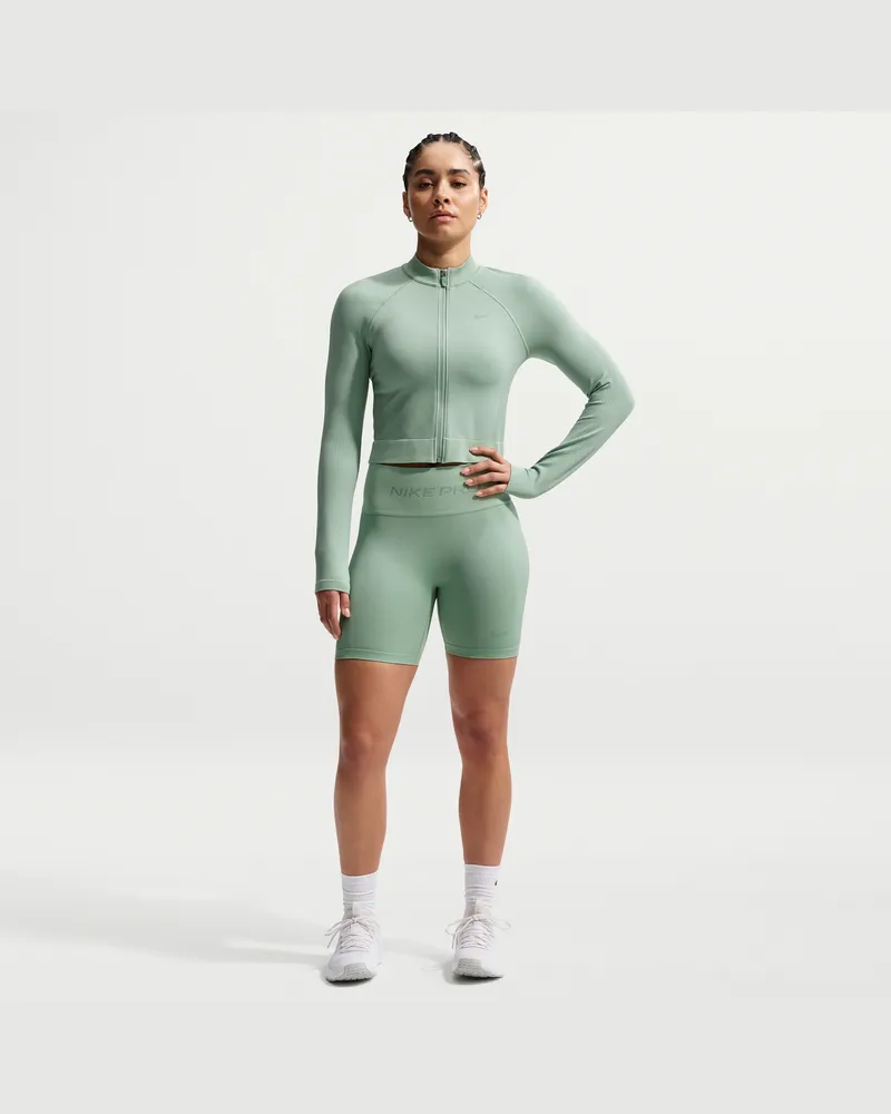 Nike Pro Seamless Dri-FIT Bike Shorts mit hohem Bund für Damen (ca. 12,5 cm) - Grün Grün