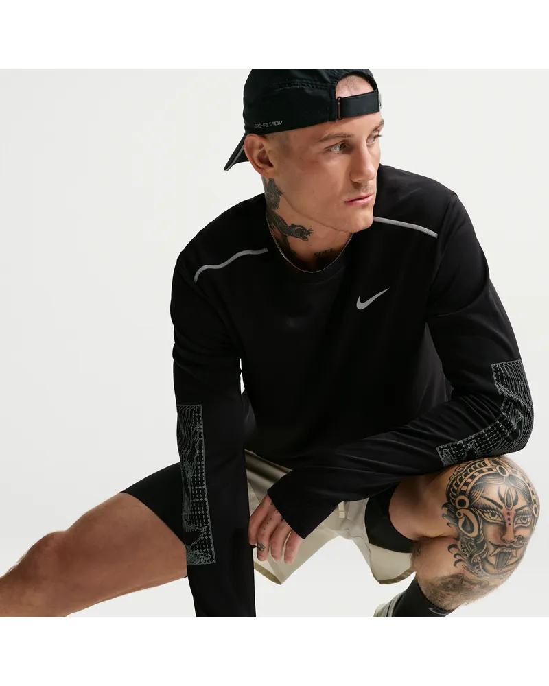 Nike Miler Dri-FIT wintertaugliches Lauf-Longsleeve mit UV-Schutz (Herren) - Schwarz Schwarz