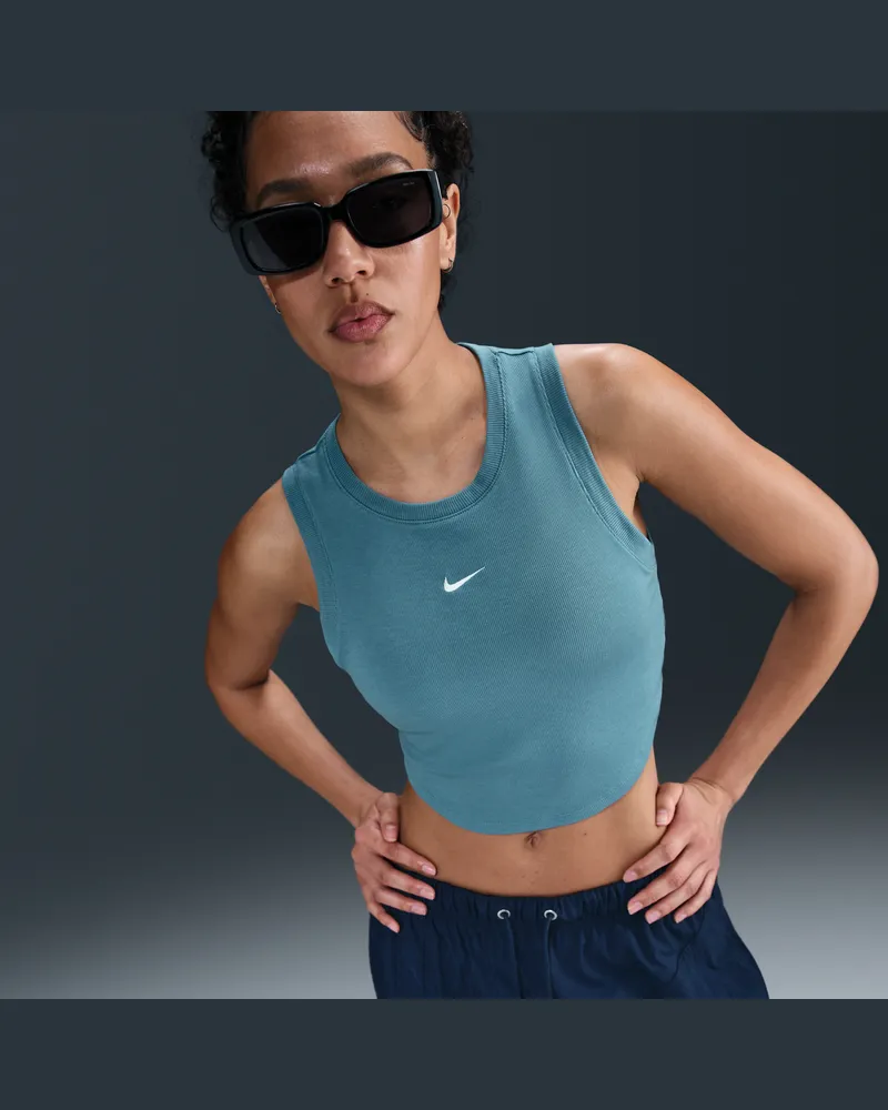 Nike Sportswear Chill Knit enges, kurz geschnittenes Mini-Rib-Tanktop für Damen - Blau Blau
