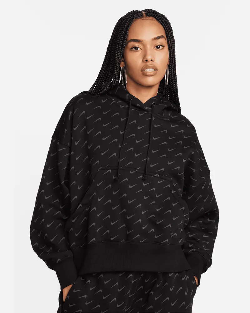 Nike Sportswear Phoenix Fleece überextragroßer Hoodie mit Print für Damen - Schwarz Print