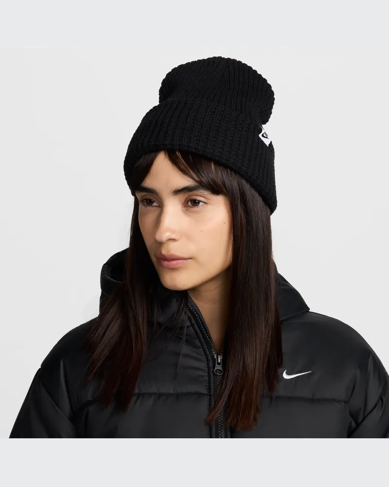 Nike Peak Strick-Beanie mit Waffelmuster - Schwarz Schwarz