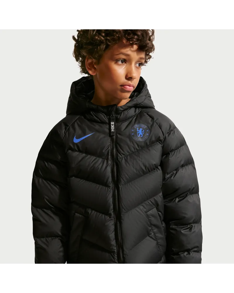 Nike FC Chelsea  Football Jacke mit Synthetikfüllung und Kapuze (ältere Kinder) - Schwarz Schwarz
