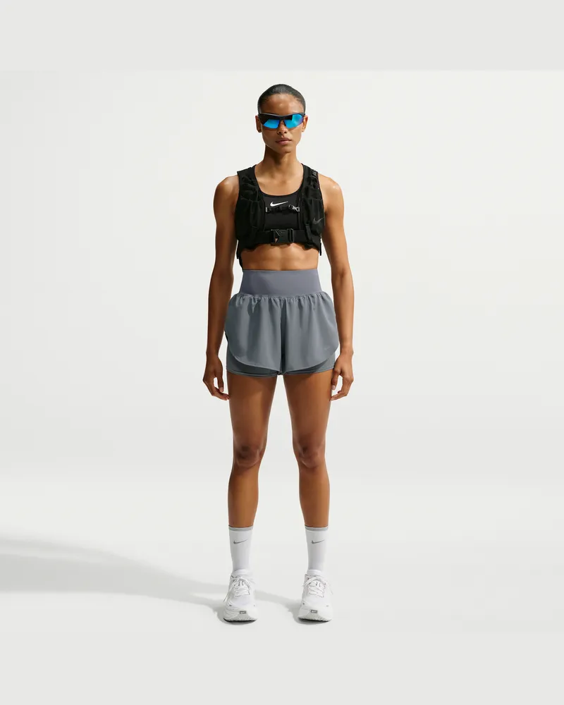 Nike Flow Dri-FIT 2-in-1-Laufshorts mit hohem Bund (Damen) - Grau Grau