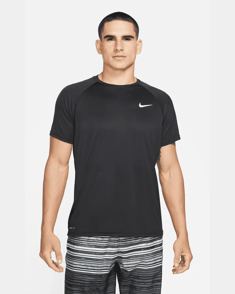 Nike Swim Hydroguard Essential Dri-FIT Kurzarm-Oberteil mit UV-Schutz (Herren) - Schwarz Schwarz