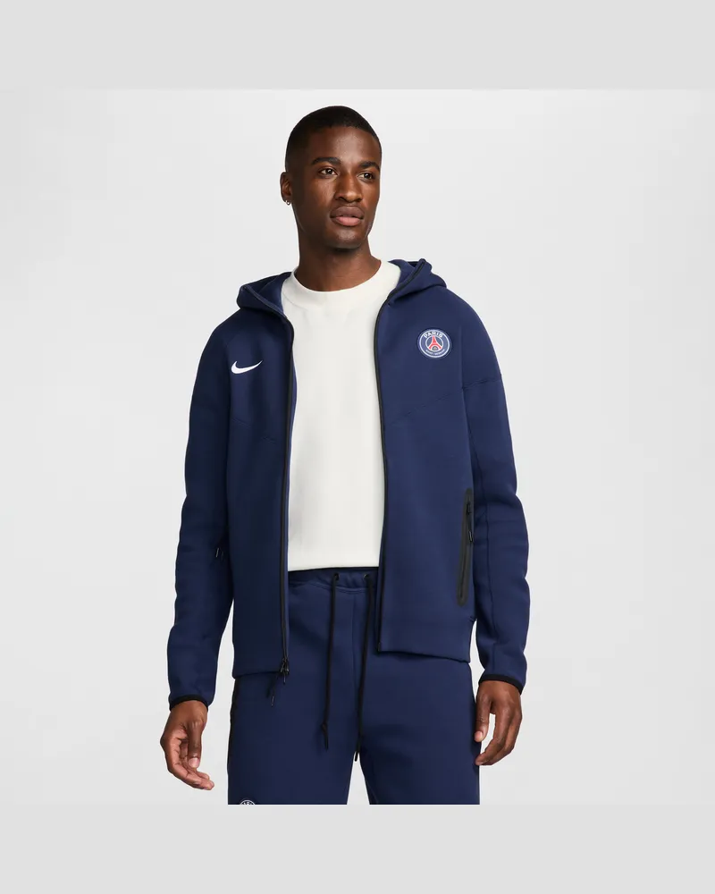 Nike Paris Saint-Germain Tech Fleece Windrunner  Fußball-Hoodie mit durchgehendem Reißverschluss für Herren - Blau Blau