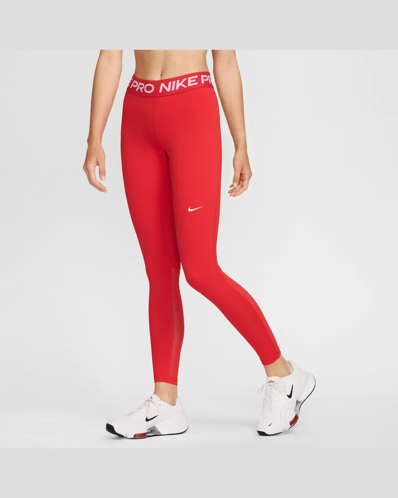 Nike Pro Leggings mit mittelhohem Bund und Mesh-Einsatz für Damen - Rot Rot