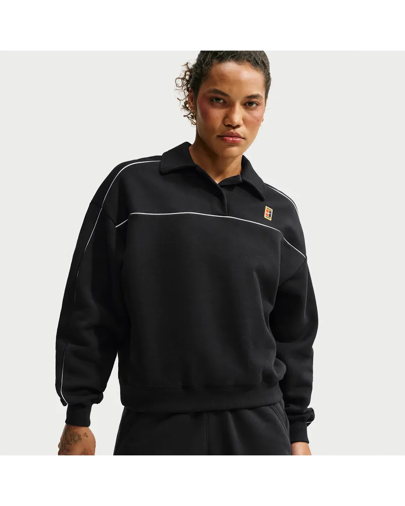 Nike Court Court Collection Longsleeve-Fleece-Tennisoberteil (Damen) - Schwarz Schwarz