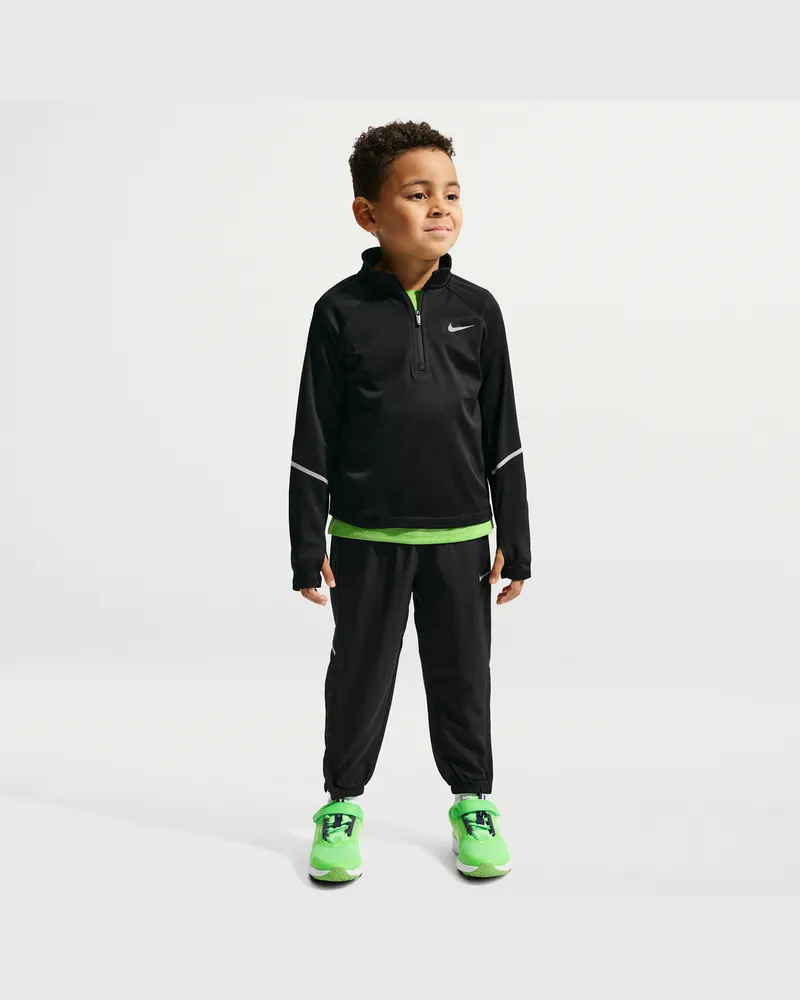 Nike Dri-FIT Miler Set aus Oberteil mit Viertelreißverschluss und Hose (jüngere Kinder) - Schwarz Schwarz