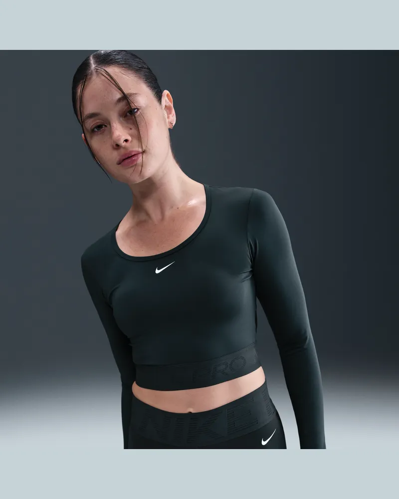 Nike Pro Dri-FIT verkürztes Longsleeve (Damen) - Grün Grün