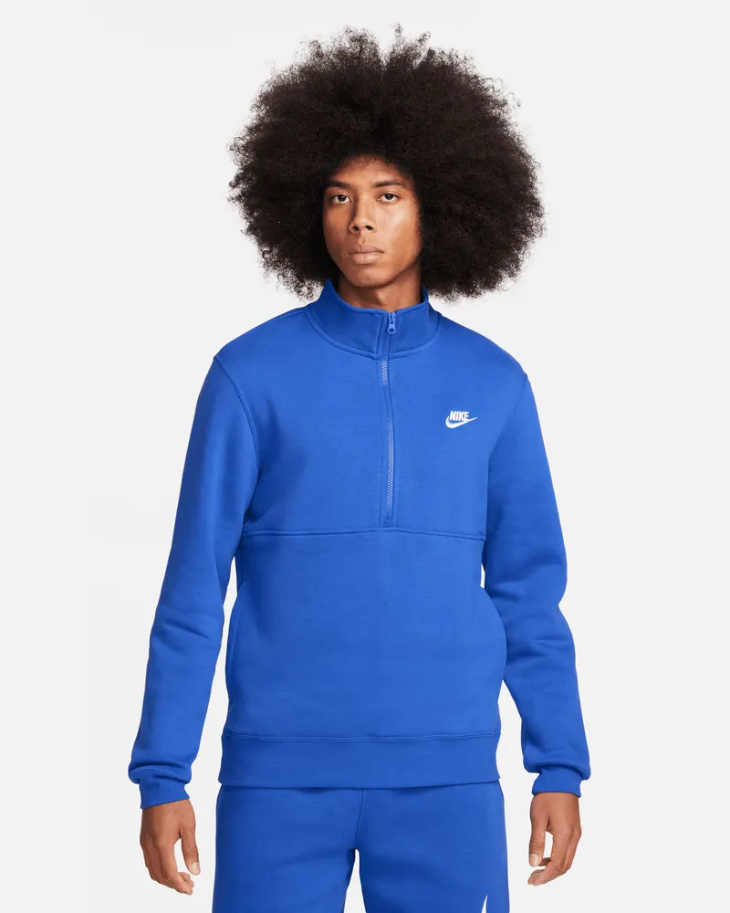 Nike Sportswear Club Herren-Pullover mit angerautem Material und Halbreißverschluss - Blau Blau