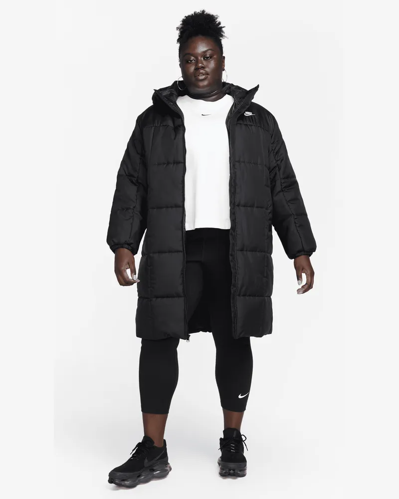 Nike Sportswear Classic Puffer lockerer Therma-FIT Parka mit Kapuze für Damen (große Größen) - Schwarz Schwarz