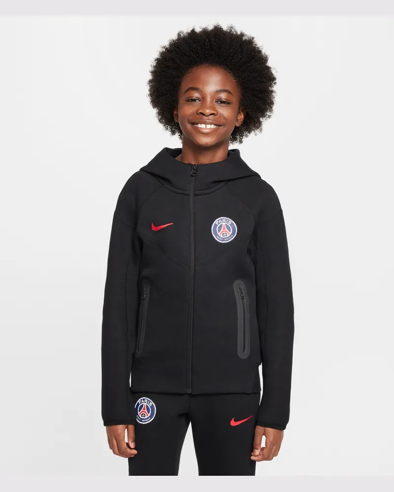Nike Paris Saint-Germain Tech Fleece  Fußball-Kapuzenjacke für ältere Kinder (Jungen) - Schwarz Schwarz