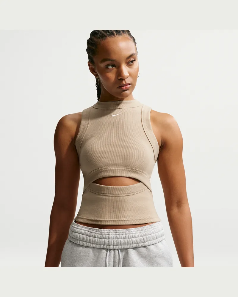 Nike Chill Knit eng anliegendes Tanktop mit Bündchen (Damen) - Braun Braun