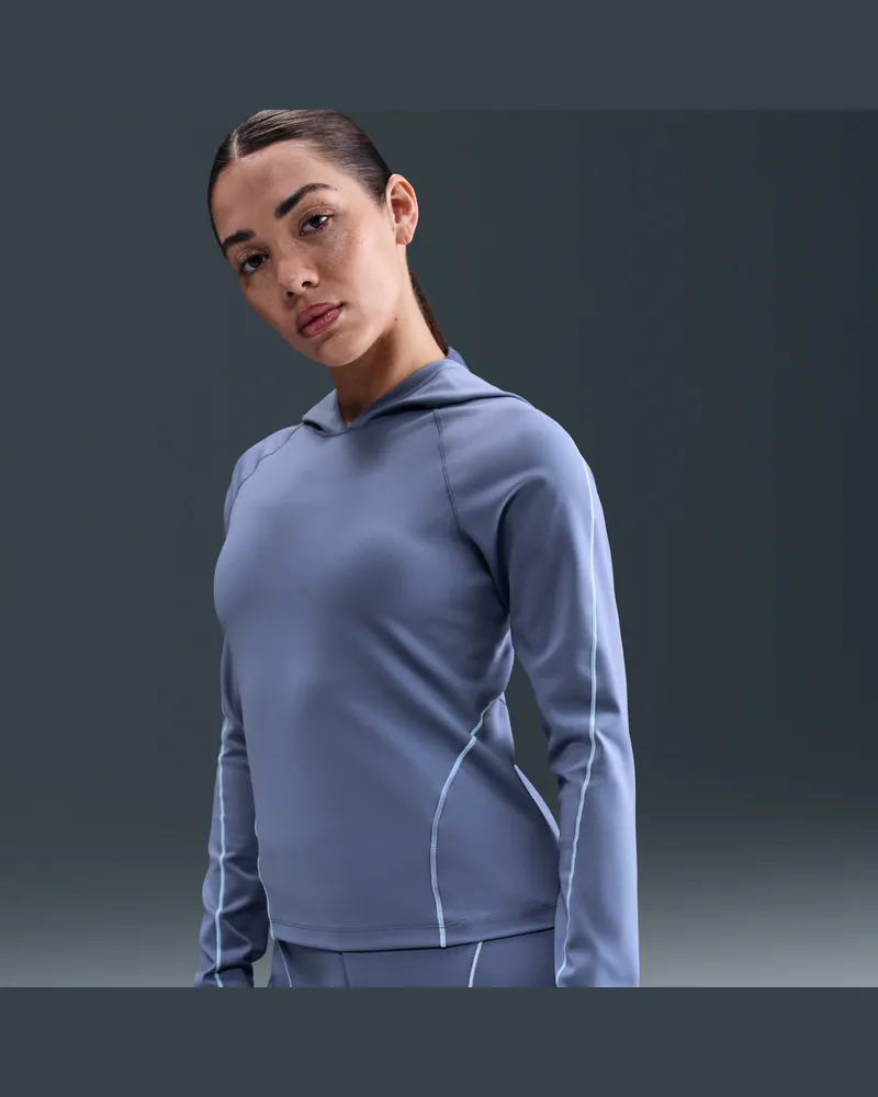 Nike Universa Dri-FIT Longsleeve in schmaler Passform mit Kapuze (Damen) - Blau Blau