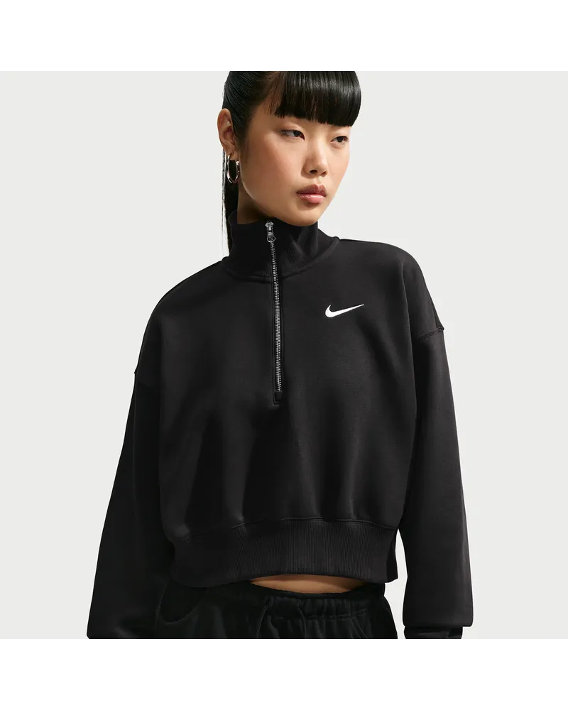 Nike Phoenix Fleece Kurz-Sweatshirt mit Viertel-Reißverschluss (Damen) - Schwarz Schwarz